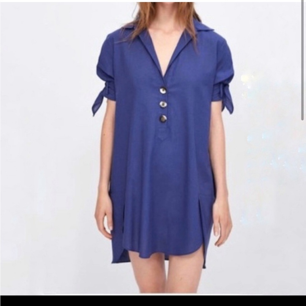 Zara Basic Botton Tunic Dress Linen/Cotton NWOT, Y2K - Picture 3 of 11